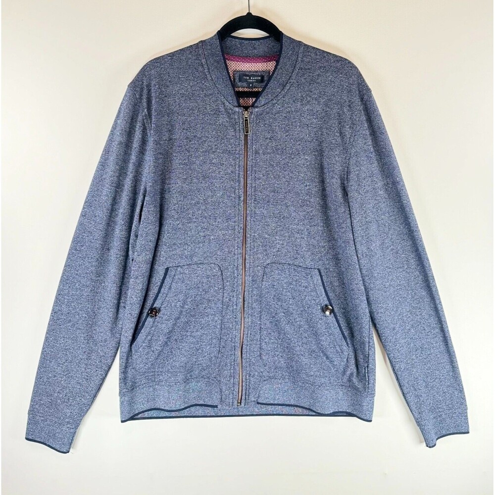 Ted Baker Mens Sweater Blue Ace Full Zip Knit Stretch Pockets Casual Size Small